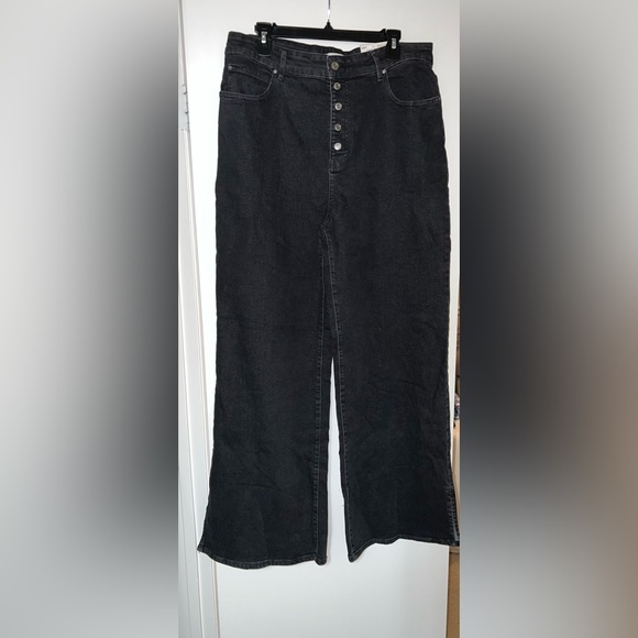 Full Length Wide Leg Jeans Black with Button Fly main image 0
